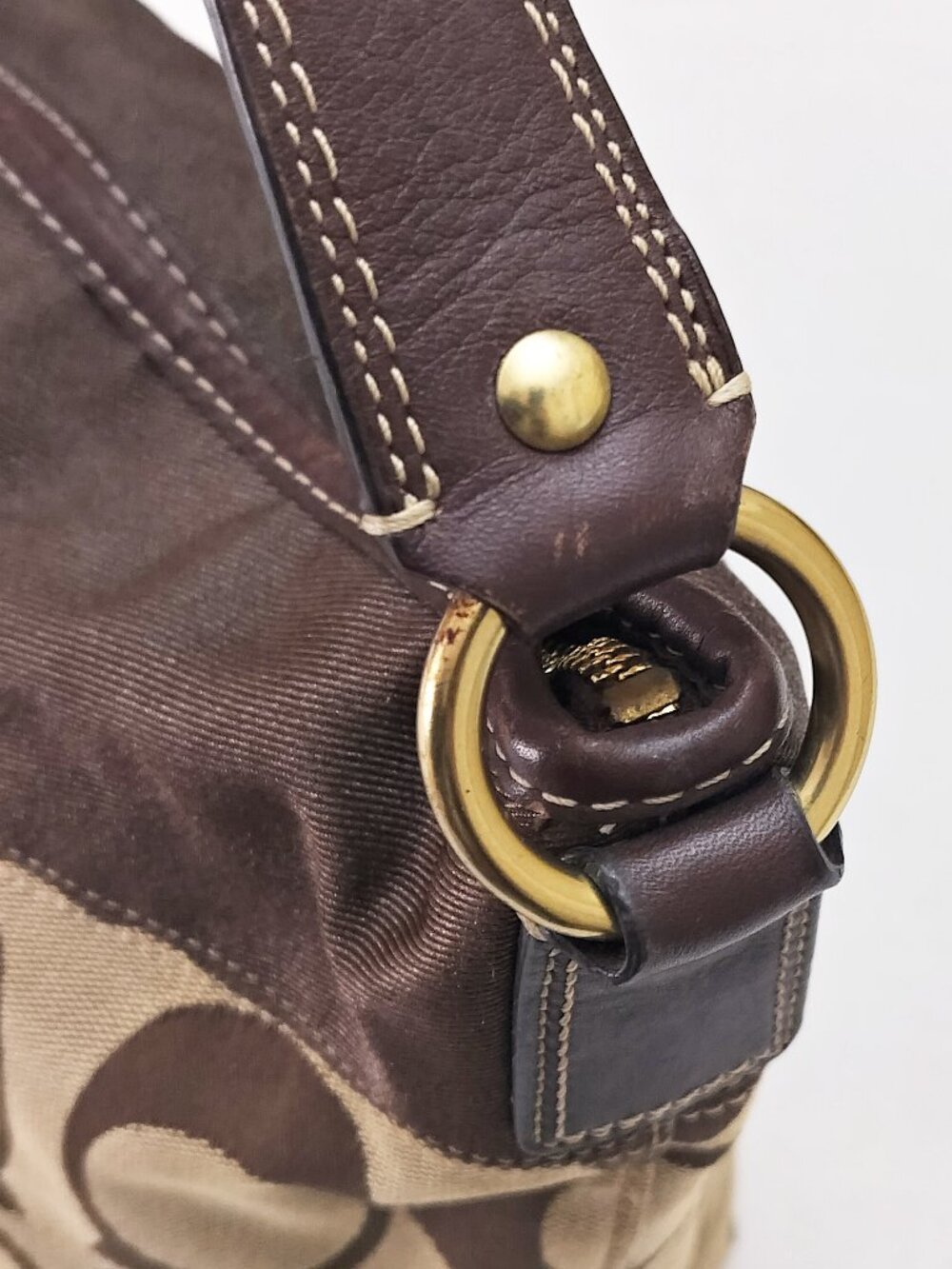 COACH Legacy 11689 Signature Monogram Canvas Shoulder Bag Hobo Handbag Tote Tan - Picture 12 of 15